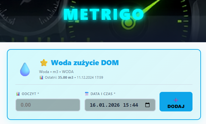 Licznik wody, historia odczytu wody. aplikacja do odczytu wody